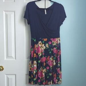 Gilli Navy Wrap Bodice Floral Midi Dress